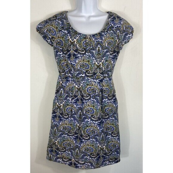 J Crew Blue Paisley Cap Sleeve Size 4Silk Blend Mini Church Business Dress
